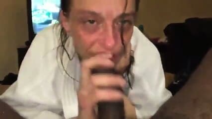 Skinny Crack Whore Right Out Of The Shower Blowing Her BBC