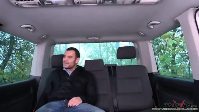 Mad skinny babe waiting for aliens when meet stranger in van and fuck him