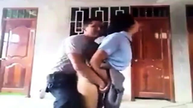 Police officer fucking school girl outdoor